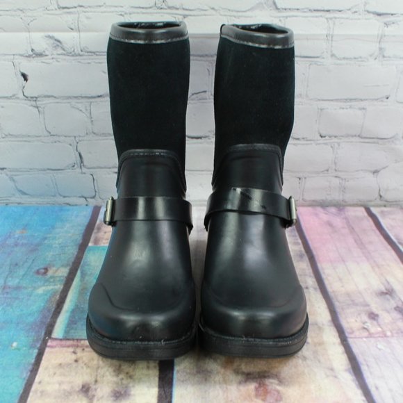 UGG Sivada Black Suede WP Wool Insole Mid Calf Winter Boots Size US 6 - Picture 5 of 9